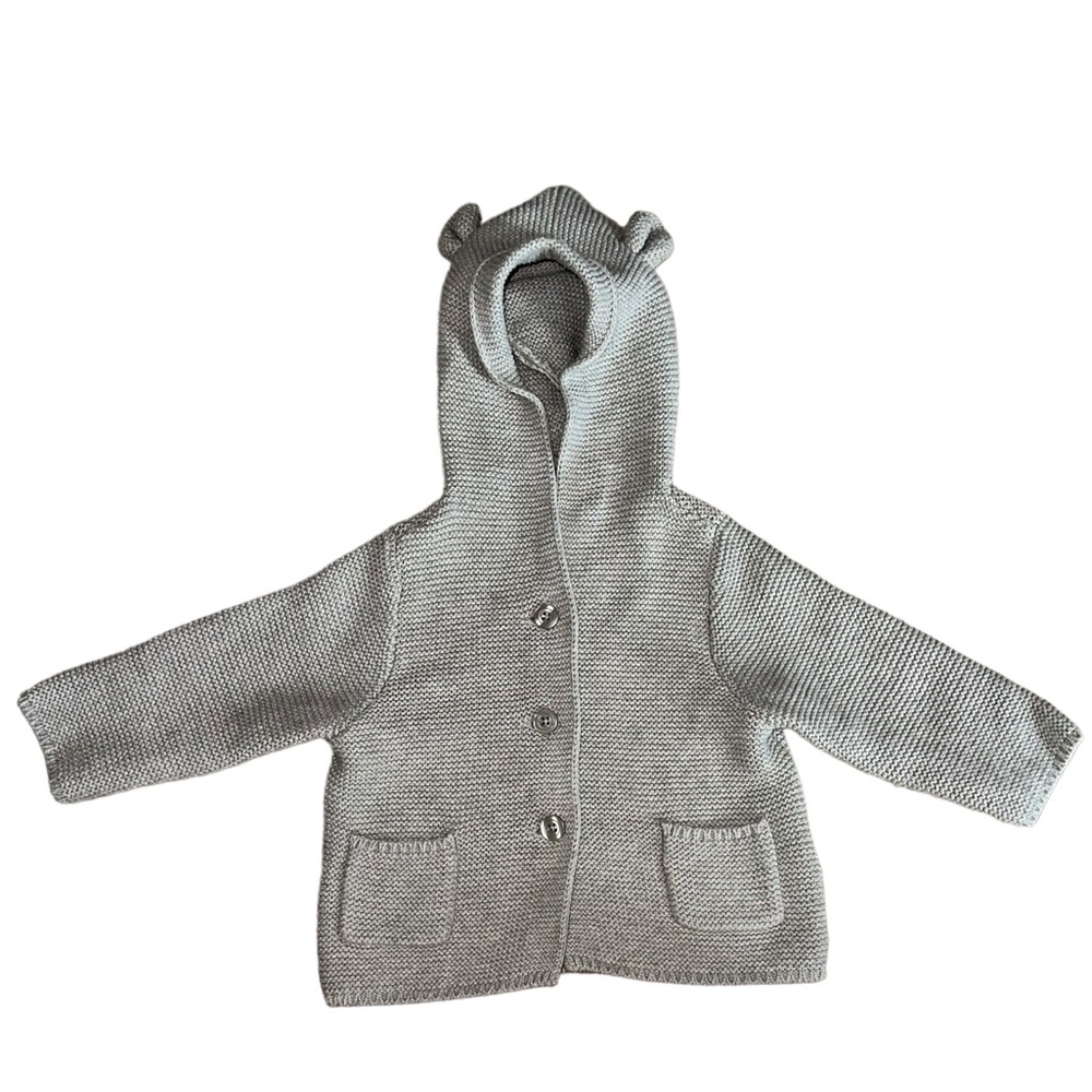 Baby Gap Brannon Bear Gray Knit Hooded Sweater 6-12